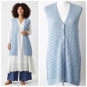 Vintage SK Wear Lagenlook Sweater Vest Pastel Blue Ramie Cotton Knit Size Large